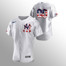 Men's New York Yankees #00 Custom 2020 Stars & Stripes 4th of July White Jersey