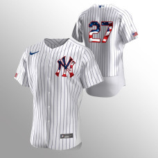 Men's New York Yankees #27 Giancarlo Stanton 2020 Stars & Stripes 4th of July White Jersey