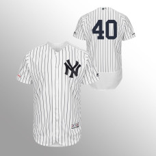 Men's New York Yankees #40 White Luis Severino MLB 150th Anniversary Patch Flex Base Majestic Home Jersey