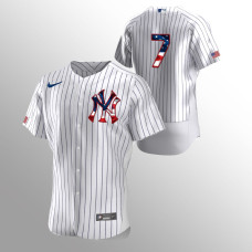 Men's New York Yankees #7 Mickey Mantle 2020 Stars & Stripes 4th of July White Jersey
