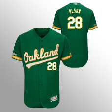 Men's Oakland Athletics #28 Kelly Green Matt Olson MLB 150th Anniversary Patch Flex Base Majestic Alternate Jersey