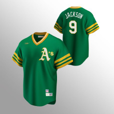 Men's Oakland Athletics #9 Reggie Jackson Kelly Green Road Cooperstown Collection Jersey