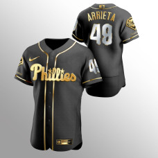 Men's Philadelphia Phillies Jake Arrieta Golden Edition Black Authentic Jersey