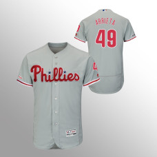 Men's Philadelphia Phillies #49 Gray Jake Arrieta MLB 150th Anniversary Patch Flex Base Majestic Away Jersey