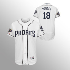 Men's San Diego Padres #18 White Austin Hedges MLB 150th Anniversary Patch Flex Base Majestic Home Jersey