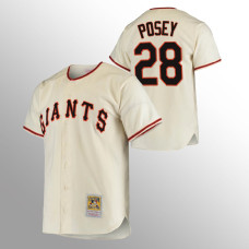 Men's San Francisco Giants Buster Posey #28 Cream Home 1954 Authentic Cooperstown Collection Jersey
