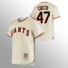 Men's San Francisco Giants Johnny Cueto #47 Cream Home 1954 Authentic Cooperstown Collection Jersey