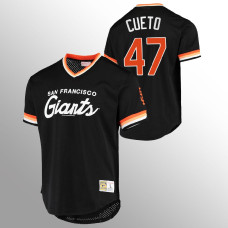 Men's San Francisco Giants #47 Johnny Cueto Black Script Fashion Cooperstown Collection Jersey