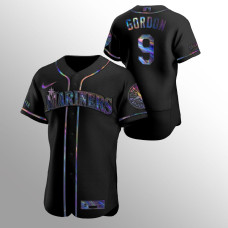 Men's Seattle Mariners Dee Gordon Authentic Black Holographic Golden Edition Jersey