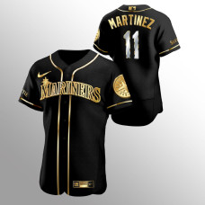 Men's Seattle Mariners Edgar Martinez Golden Edition Black Authentic Jersey