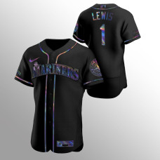 Men's Seattle Mariners Kyle Lewis Authentic Black Holographic Golden Edition Jersey