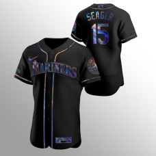 Men's Seattle Mariners Kyle Seager Authentic Black Holographic Golden Edition Jersey