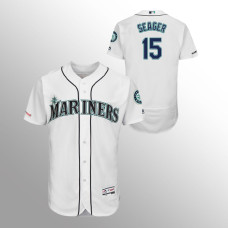 Men's Seattle Mariners #15 White Kyle Seager MLB 150th Anniversary Patch Flex Base Majestic Home Jersey