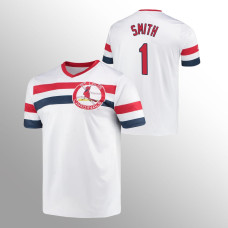 Men's St. Louis Cardinals Ozzie Smith #1 White Cooperstown Collection V-Neck Jersey