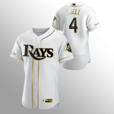 Men's Tampa Bay Rays Blake Snell #4 White Gold 2020 World Series Authentic Jersey
