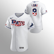 Men's Tampa Bay Rays #8 Brandon Lowe 2020 Stars & Stripes 4th of July White Jersey