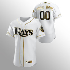 Men's Tampa Bay Rays Custom #00 White Gold 2020 World Series Authentic Jersey