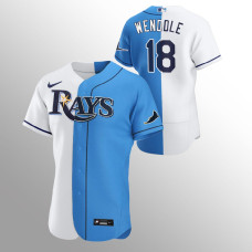 Joey Wendle Tampa Bay Rays White Blue Color Split Two-Tone Jersey