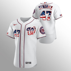 Men's Washington Nationals #47 Howie Kendrick 2020 Stars & Stripes 4th of July White Jersey