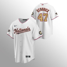 Men's Washington Nationals #47 Howie Kendrick White Replica Gold-Trimmed Championship Jersey