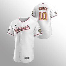 Men's Washington Nationals #10 Yan Gomes White Authentic Gold-Trimmed Championship Jersey