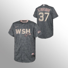 Nationals #37 Youth Stephen Strasburg 2022 City Connect Replica Bloom Gray Jersey