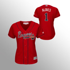 Women's Atlanta Braves Scarlet Majestic Alternate #1 Ozzie Albies 2019 Cool Base Jersey
