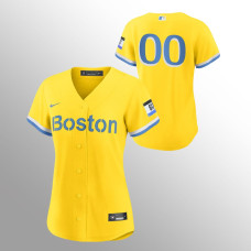 Women's Boston Red Sox Custom Gold Light Blue 2021 City Connect Replica Jersey
