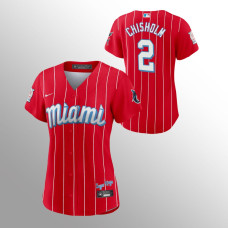 Women's Miami Marlins Jazz Chisholm Red 2021 City Connect Replica Jersey