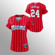 Women's Miami Marlins Jesus Aguilar Red 2021 City Connect Replica Jersey