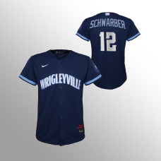 Youth Chicago Cubs Kyle Schwarber Navy 2021 City Connect Replica Jersey