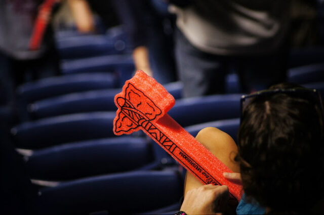 Atlanta Braves fan with tomahawk