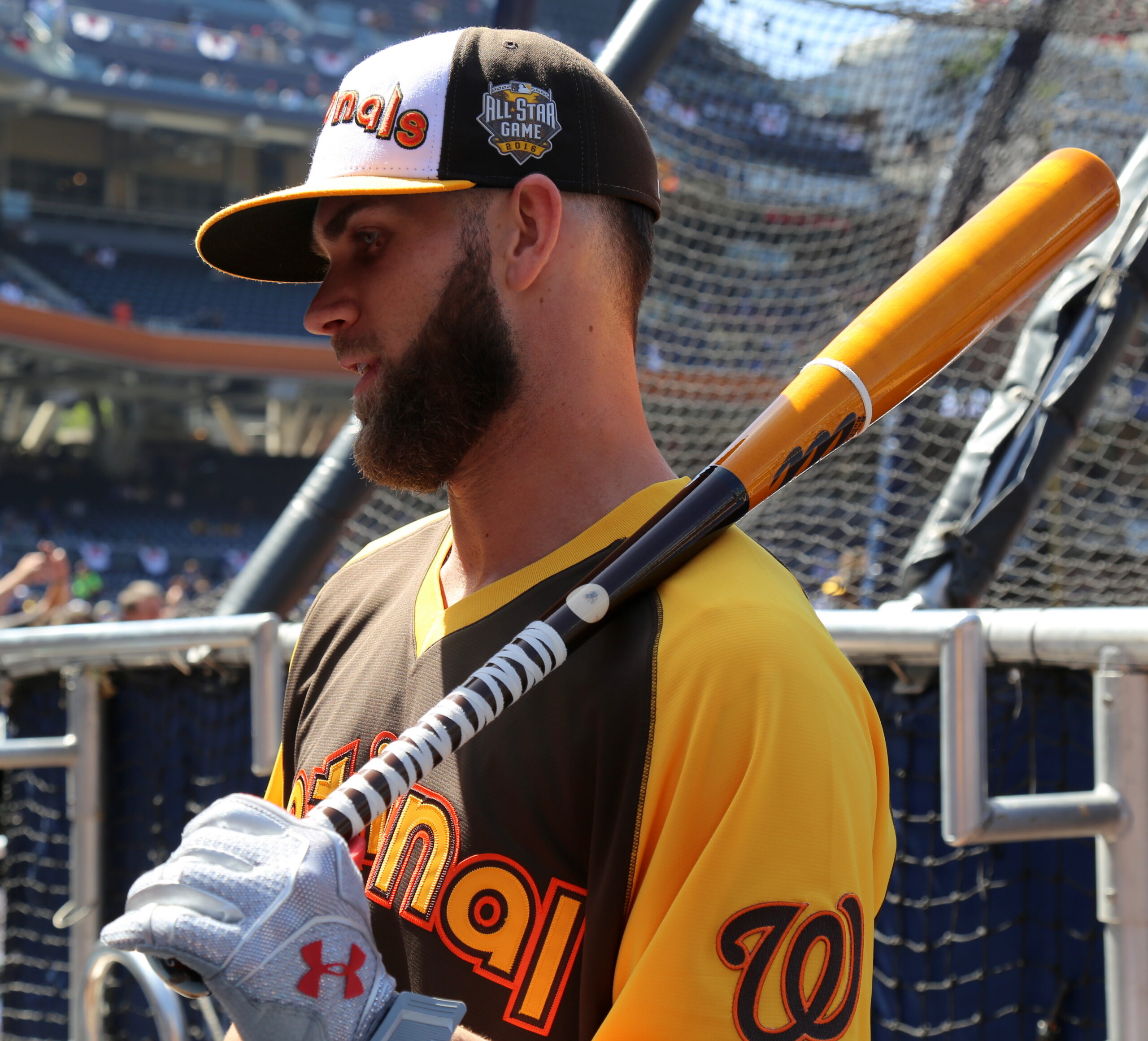 Bryce Harper looks on during Gatorade All Star Workout Day. (28629246316)